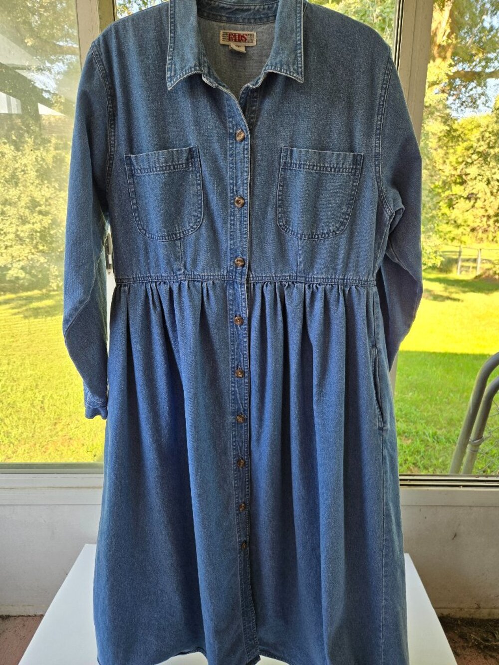 Fads Chambray Denim Button Front Dress Prairie Cottagecore Cotton SZ14